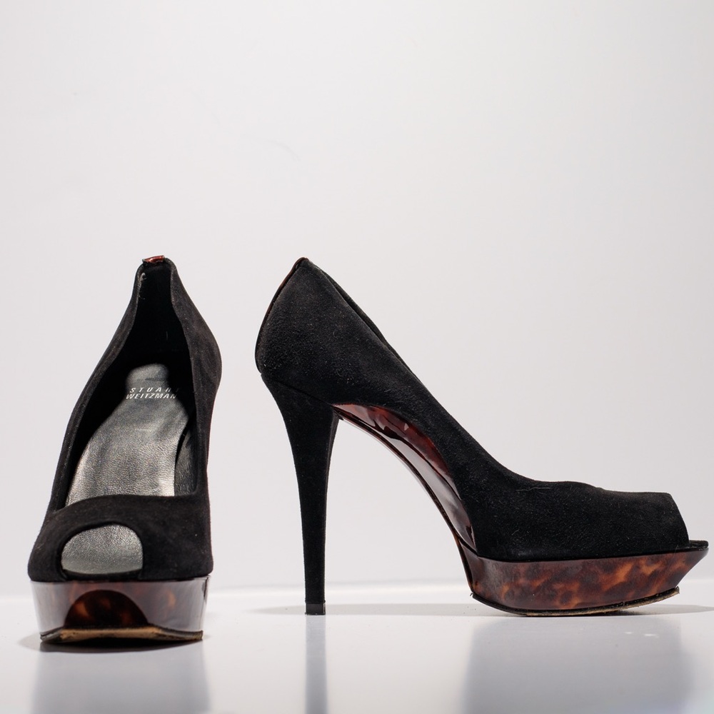Stuart Weitzman Elegant Black Peep Toe Heels